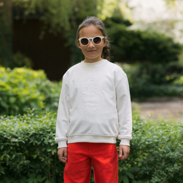 Beżowa Bluza Dziecięca z Tłoczonym Misiem Kazkiem